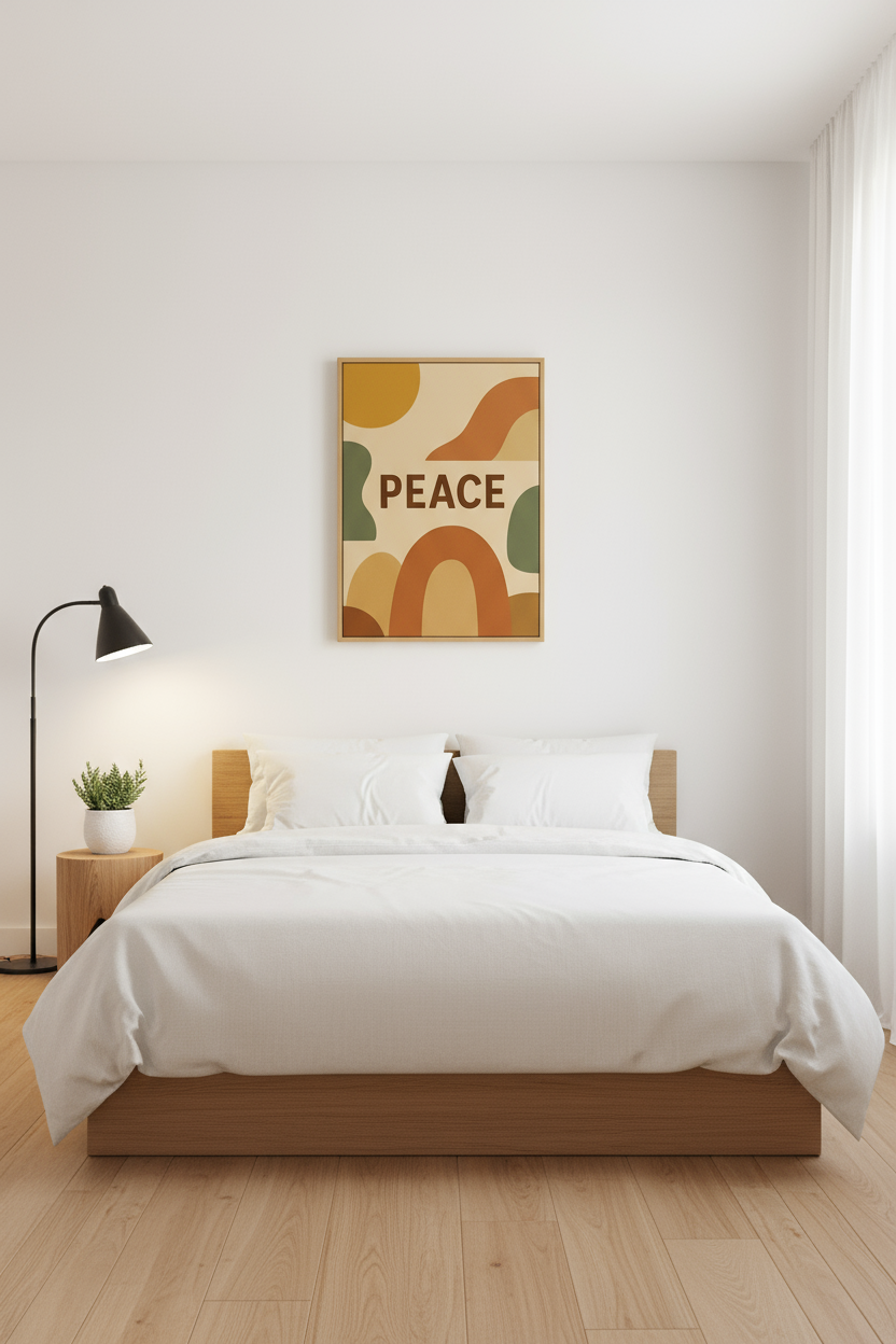 Peace Canvas Minimalist Bedroom Lifestyle Photo